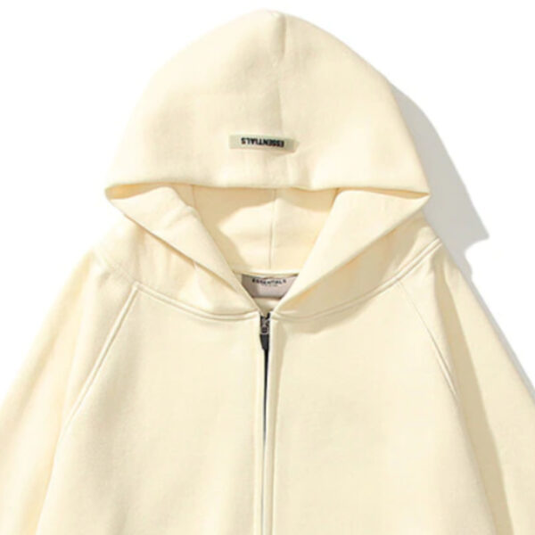 Essentials Reflective Print Zip-up Oversized Cream Hoodie